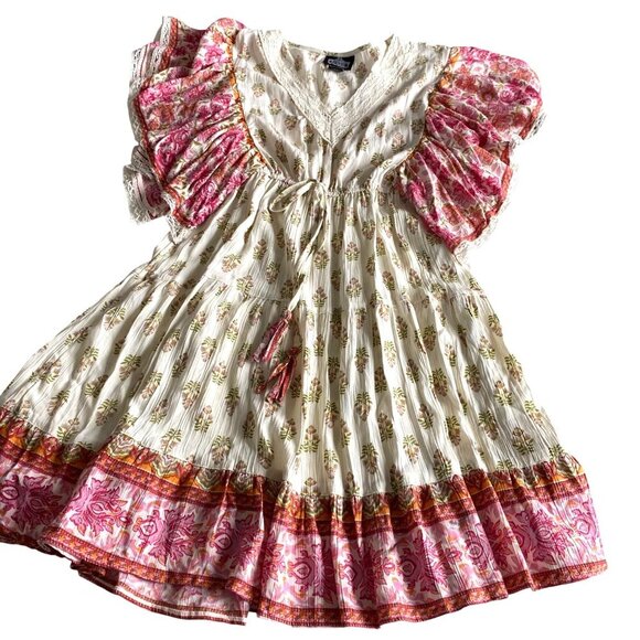 Angie Women's Border Print Dress Size S Boho Western Fairycore Floral - Picture 6 of 12